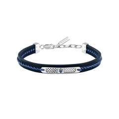 Pulseira Recycled Leather Blue-Silver