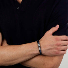 Pulseira Recycled Leather Blue-Silver