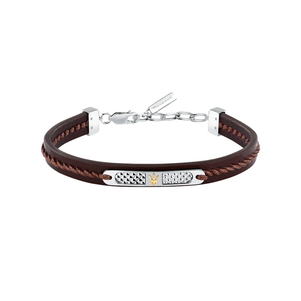 Pulseira Recycled Leather Brown-Silver