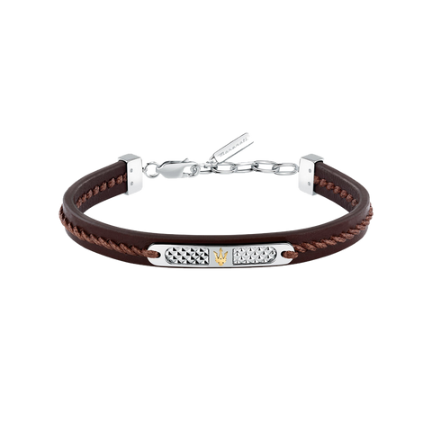 Pulseira Recycled Leather Brown-Silver