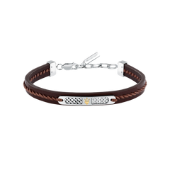 Pulseira Recycled Leather Brown-Silver