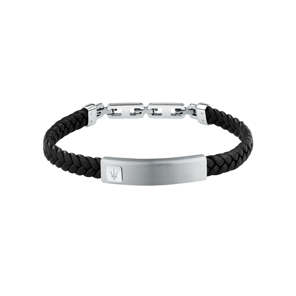 Pulseira Recycled Leather Black-Silver