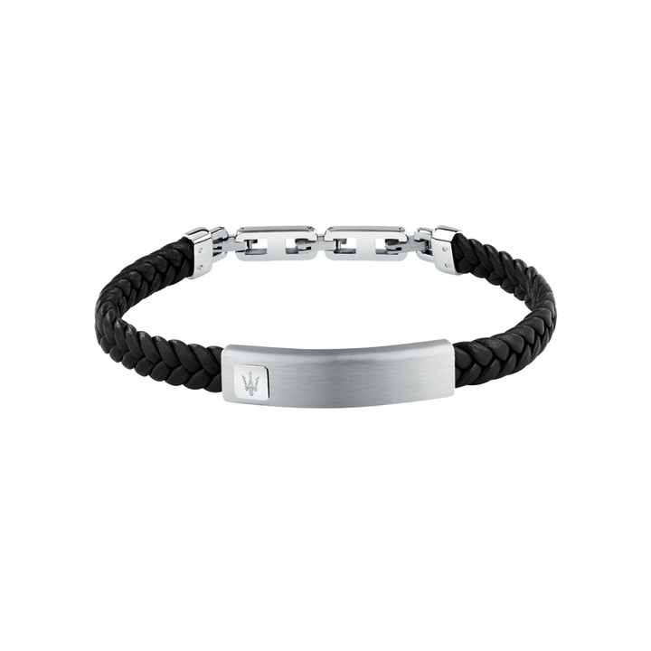 Pulseira Recycled Leather Black-Silver