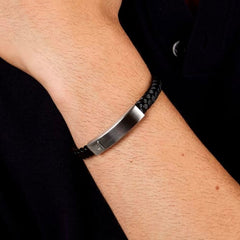 Pulseira Recycled Leather Black-Silver
