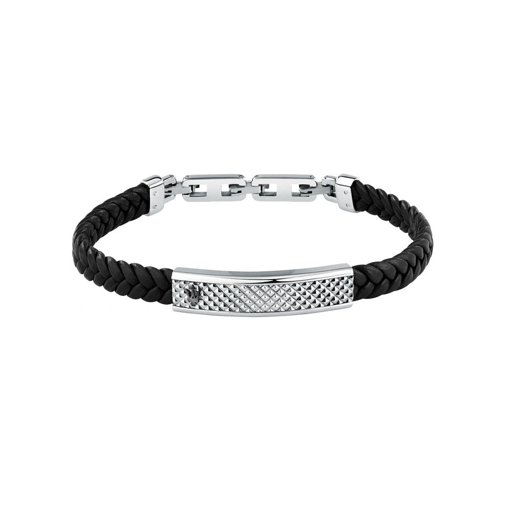 Pulseira Recycled Leather Black-Silver