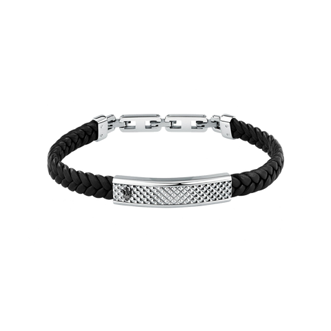Pulseira Recycled Leather Black-Silver