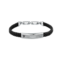 Pulseira Recycled Leather Black-Silver