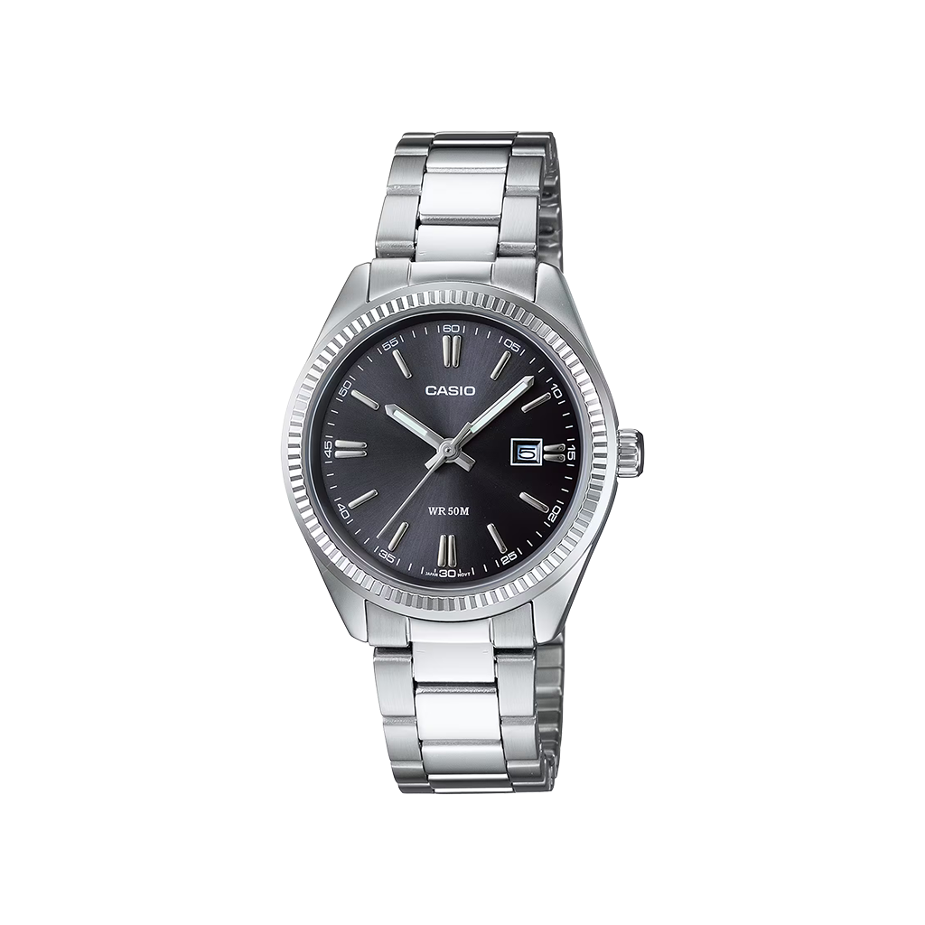 Relógio Timeless prateado com mostrador romano preto