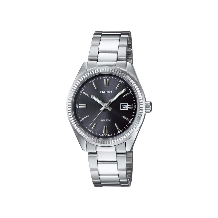 Relógio Timeless prateado com mostrador romano preto