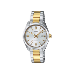 Relógio Timeless dourado e prateado com mostrador prateado