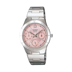 Relógio Casio Timeless prateado com mostrador rosa
