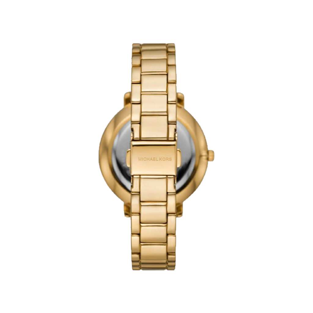 Bracelete do Relógio Michael Kors Pyper dourado com logotipo no mostrador preto