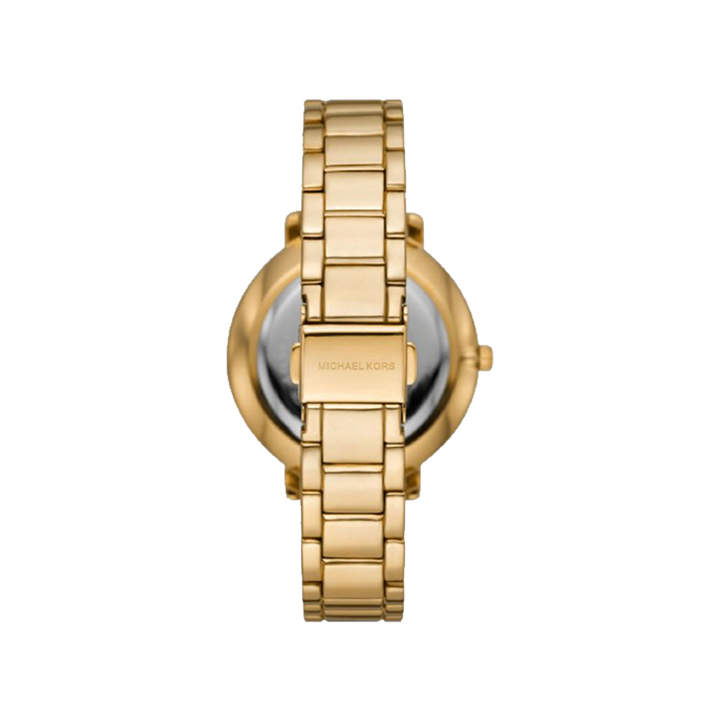 Bracelete do Relógio Michael Kors Pyper dourado com logotipo no mostrador preto