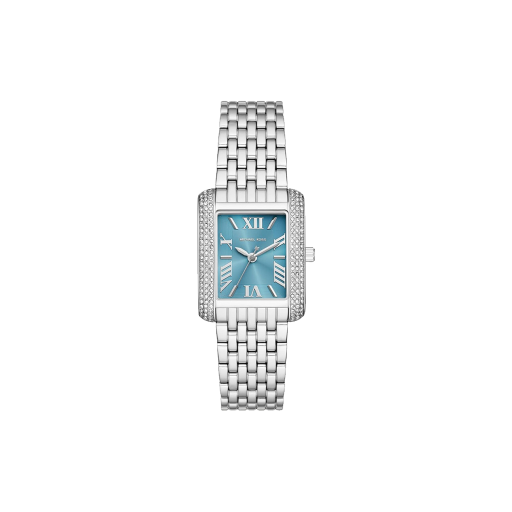 Relógio Michael Kors Mini Emery Pavé prateado com mostrador romano azul