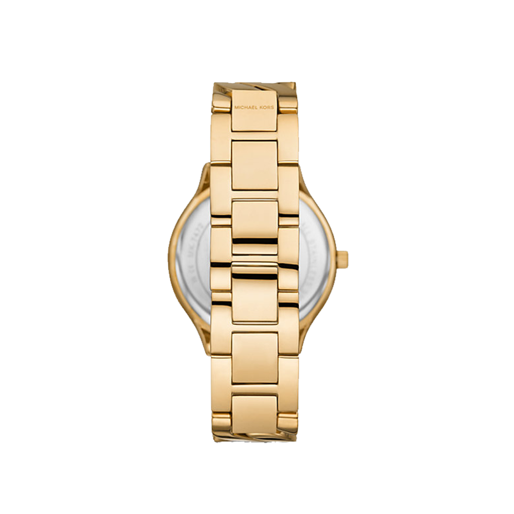 Bracelete do Relógico Michael Kors Slim Runway dourado com mostrador branco