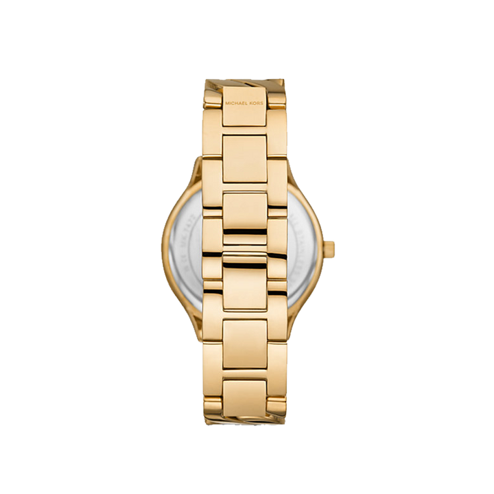 Bracelete do Relógico Michael Kors Slim Runway dourado com mostrador branco