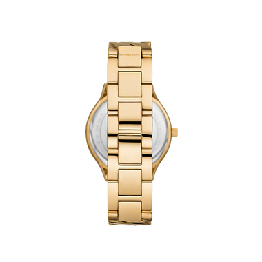Bracelete do Relógico Michael Kors Slim Runway dourado com mostrador branco