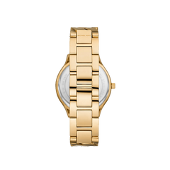 Bracelete do Relógico Michael Kors Slim Runway dourado com mostrador branco
