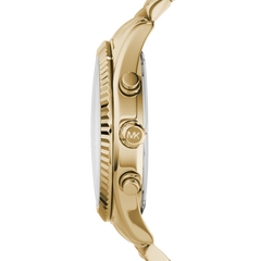 Lateral da caixa do relógio Michael Kors Lexington totalmente dourado