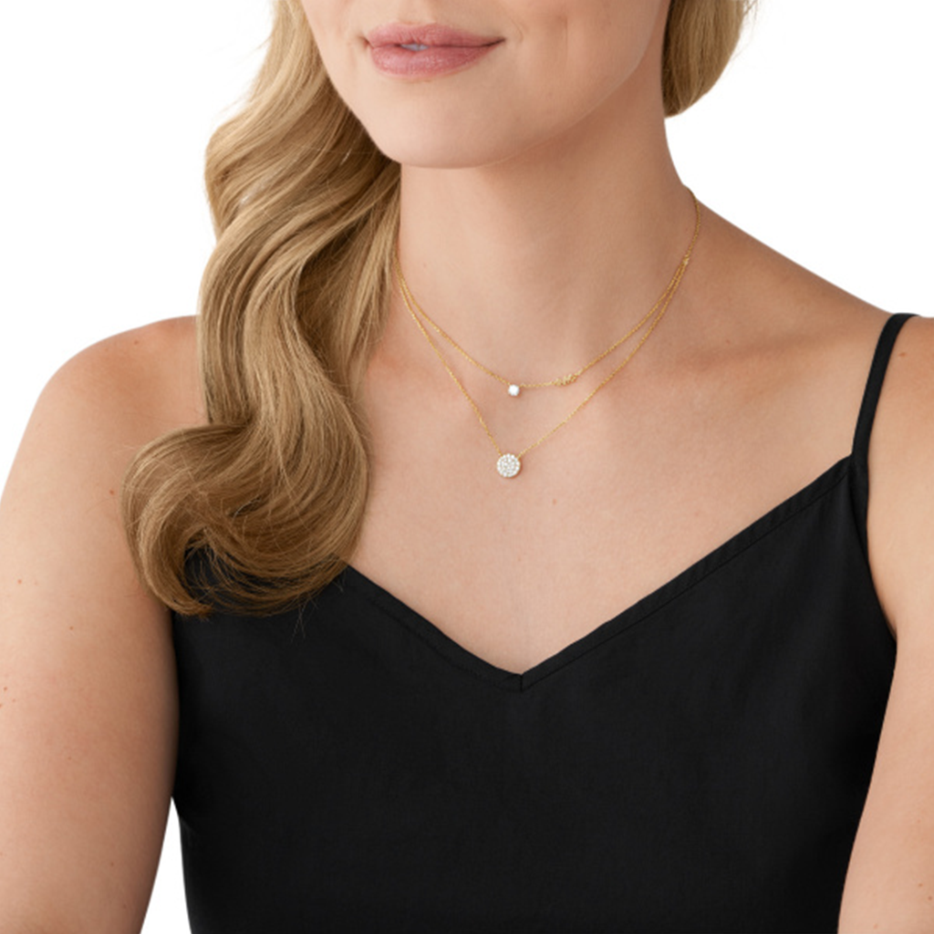 Colar Premium Pavé Disc&Solitaire Gold-Tone
