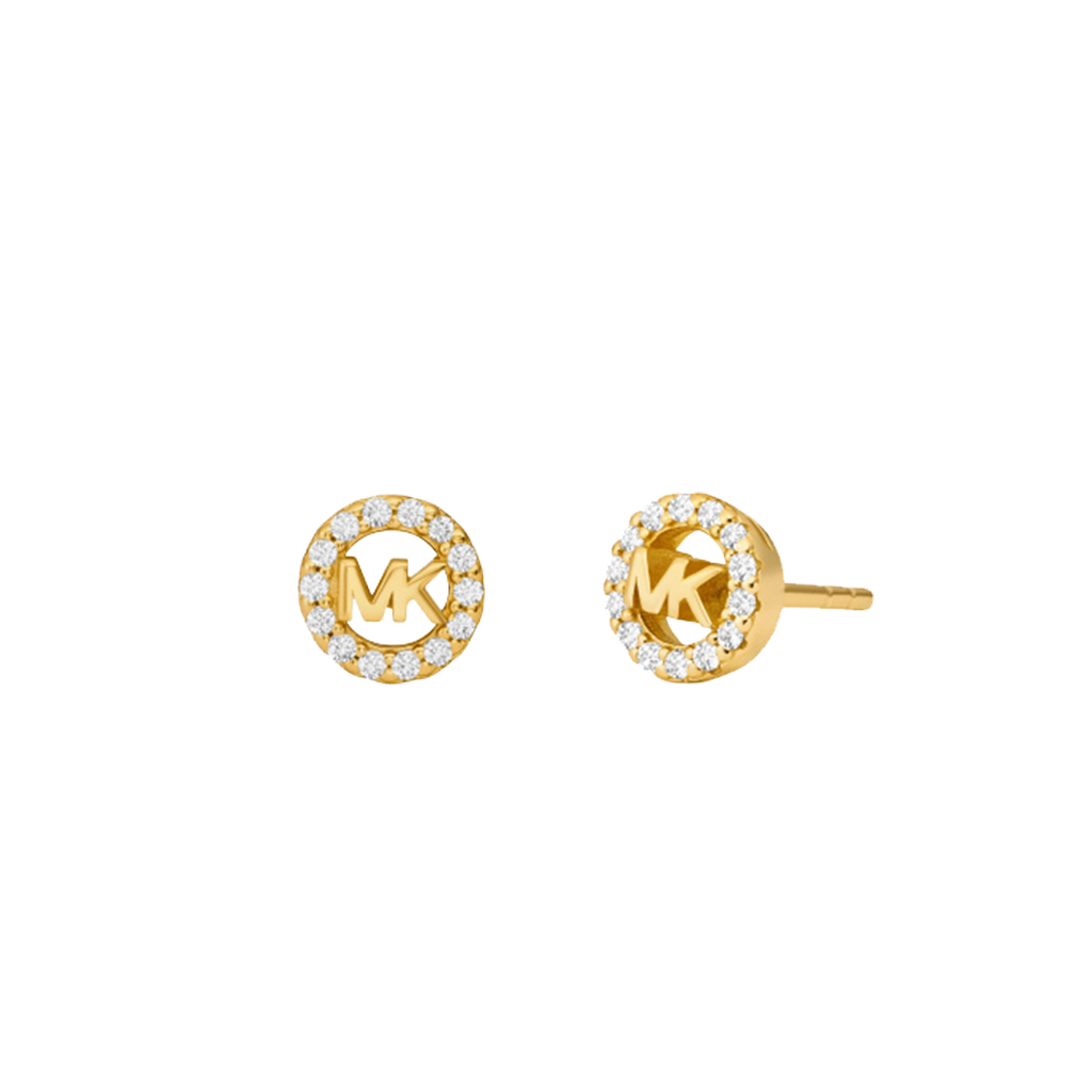 Brincos Premium Pavé Logo Charm Gold-Tone
