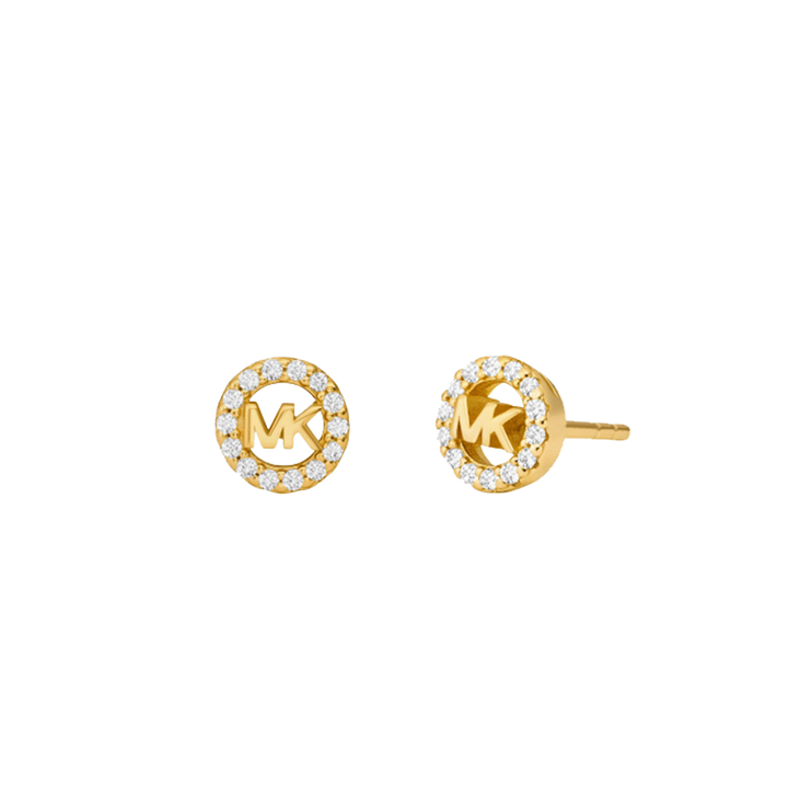 Brincos Premium Pavé Logo Charm Gold-Tone