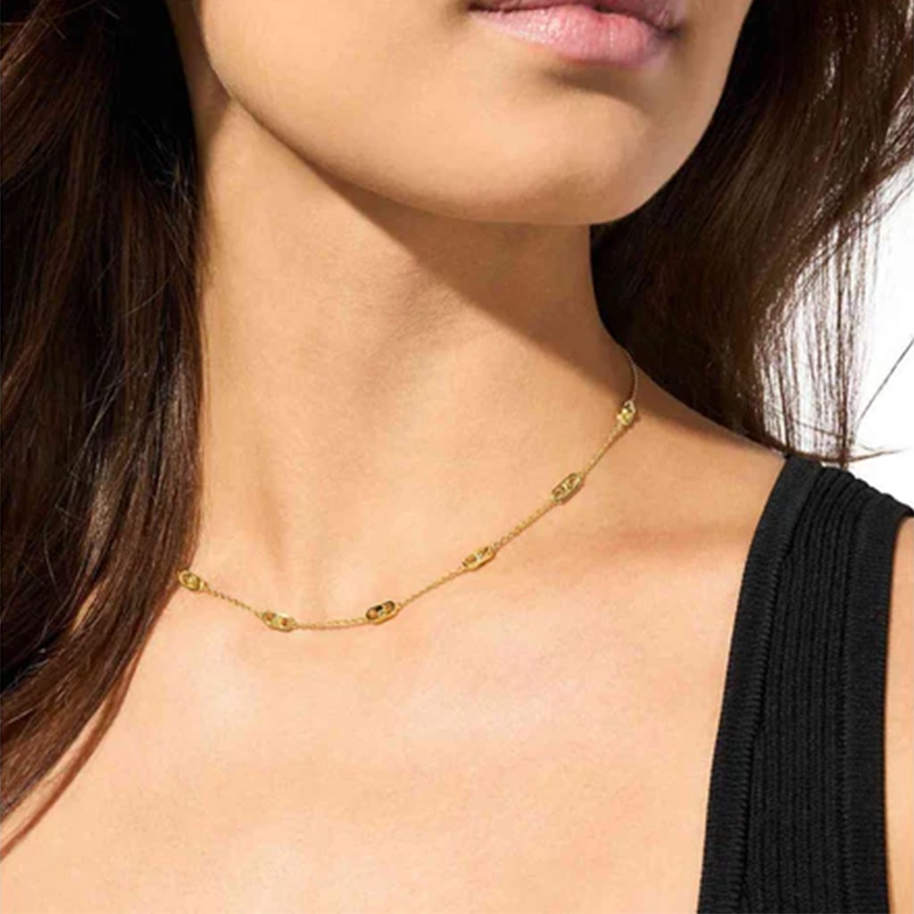 pescoço senhora Colar Logo Link Pavé dourado