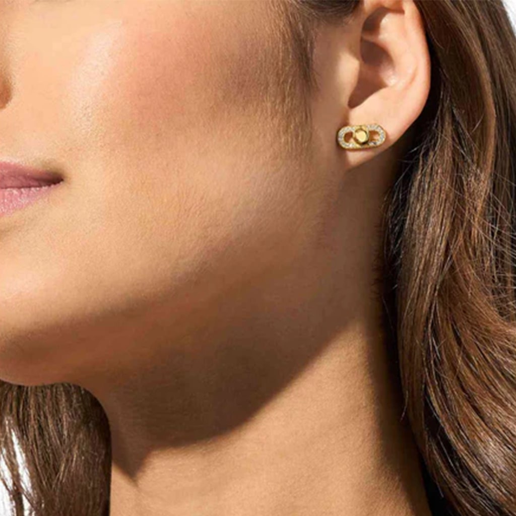 Brincos Link Pavé Gold-Tone