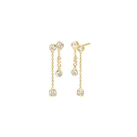 Brincos Premium Brilliance Pavé Logo Gold-Tone