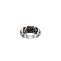 Anel TASHI By Me Fume com relevo e duas linhas douradas a separar a parte central com zircónias bordô