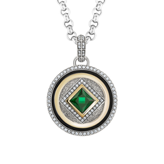 Pendente TASHI Marrakech VI prateado, com zircónias brancas, zircónia grande verde e detalhes dourados e pretos