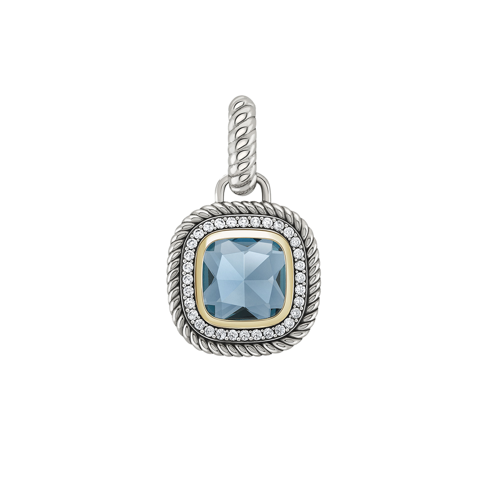 Pendente TASHI London Blue I prateado, com zircónias brancas, zircónia grande azul, detalhe dourado e rebordo cruzado
