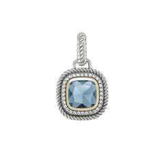 Pendente TASHI London Blue I prateado, com zircónias brancas, zircónia grande azul, detalhe dourado e rebordo cruzado