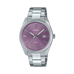 Relógio Timeless prateado com mostrador romano roxo