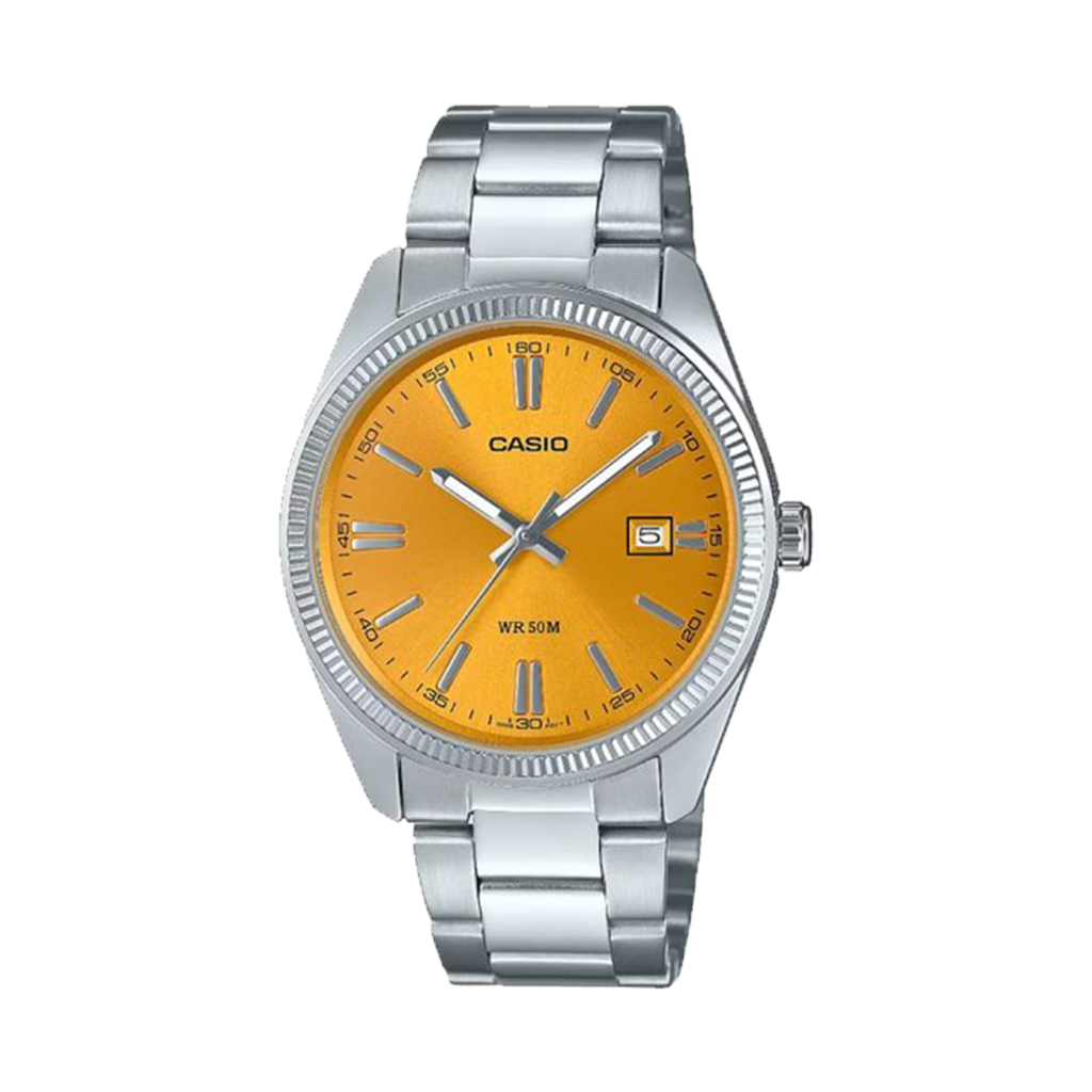 Relógio Timeless prateado com mostrador romano amarelo