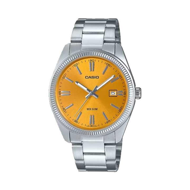 Relógio Timeless prateado com mostrador romano amarelo