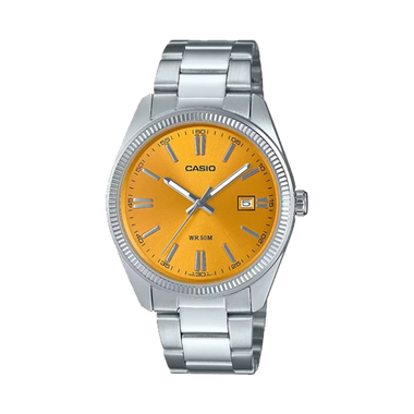 Relógio Timeless prateado com mostrador romano amarelo