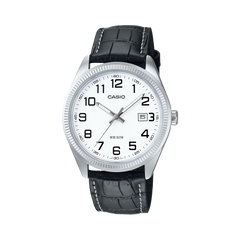 Relógio Casio Timeless com pulseira couro preta e mostrador branco