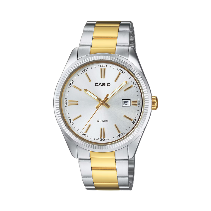 Relógio Timeless dourado e prateado com mostrador prateado