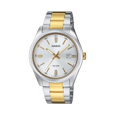 Relógio Timeless dourado e prateado com mostrador prateado