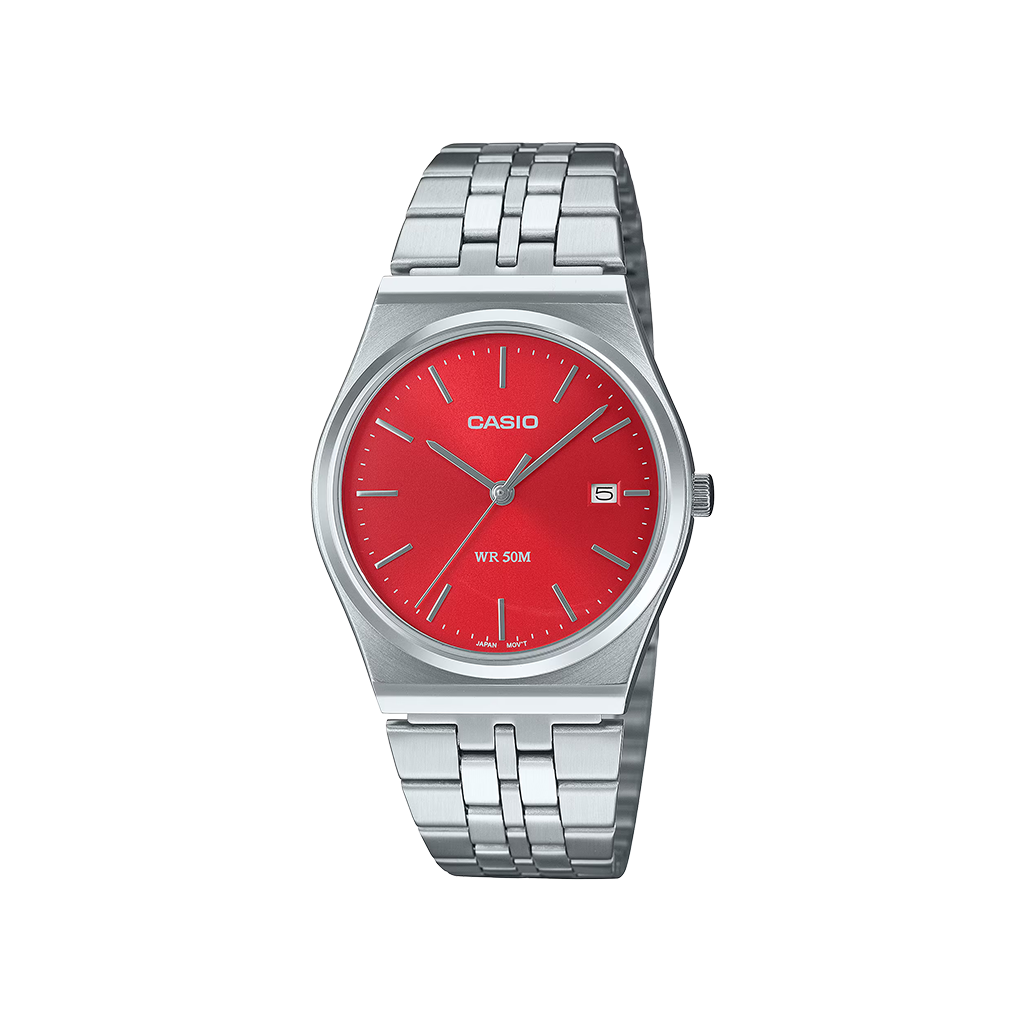 Relógio Timeless Standard prateado com mostrador vermelho