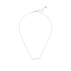 Colar delicado de aço inoxidável da ONE, com um design simples e elegante, apresentando pequenas esferas espaçadas uniformemente ao longo da parte inferior frontal. O colar possui uma corrente fina e um fecho na parte de trás para fixação. 