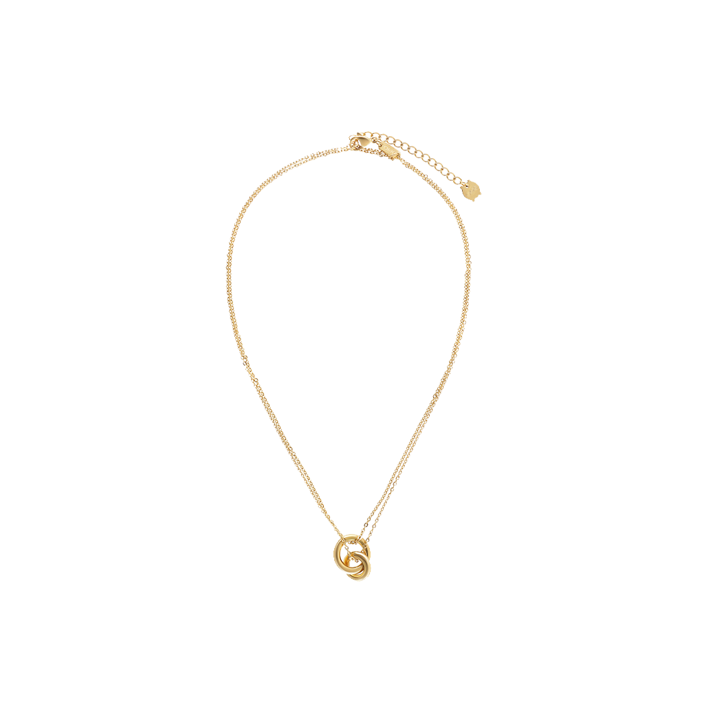 Colar One Luminous Circle dourado de malha fina dupla entrançada com duas argolas pendentes