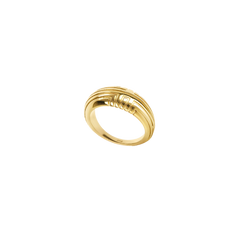 Anel de aço inoxidável com acabamento dual-tone em ouro polido e prata texturizada