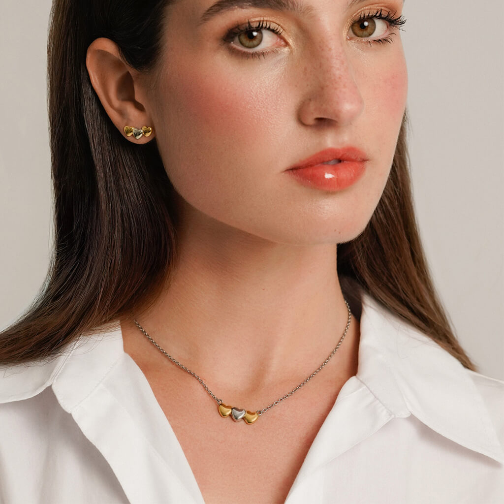 Conjunto Colar & Brincos One Crazy Heart Bicolor