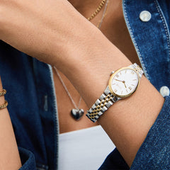 pulso senhora relógio One Legend prateado e dourado com mostrador branco