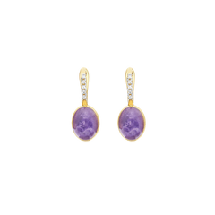 Brincos NANIS Boules dourado com duas linhas de diamantes e bola oval de lepidolite vista frente