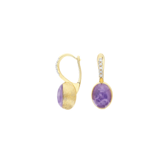 Brincos NANIS Boules dourado com duas linhas de diamantes e bola oval de lepidolite vista lateral