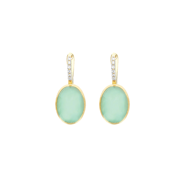 Brincos NANIS Boules dourado com duas linhas de diamantes e bola oval de jadeíta vista frente