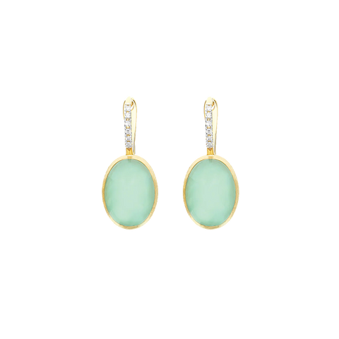 Brincos NANIS Boules dourado com duas linhas de diamantes e bola oval de jadeíta vista frente